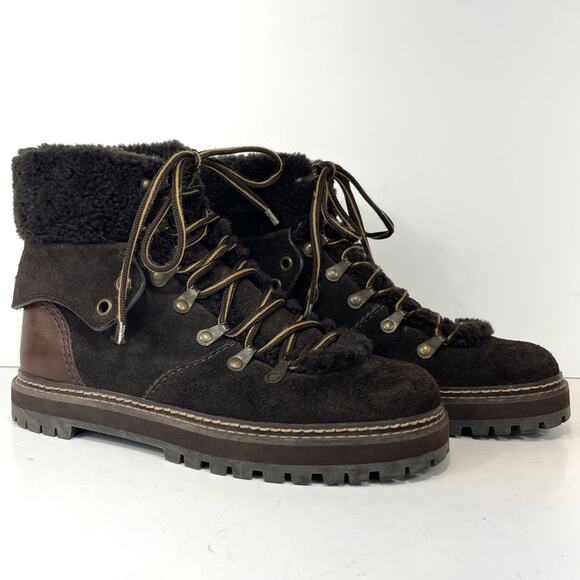 See by Chloe Eileen Lace Up Shearling Lined Ankle Boots Brown Suede Lace Up Boot - Picture 1 of 12